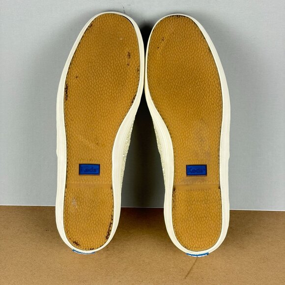 Kate Spade Keds Glitter Ribbon Lace Sneakers Womens 9.5 Silver Gold Wedding - Picture 7 of 10